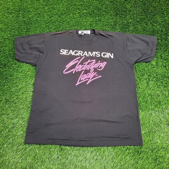Vintage 80s Seagrams-Gin Shirt Womens XL 23x27 Electrifying Lady - Picture 1 of 15